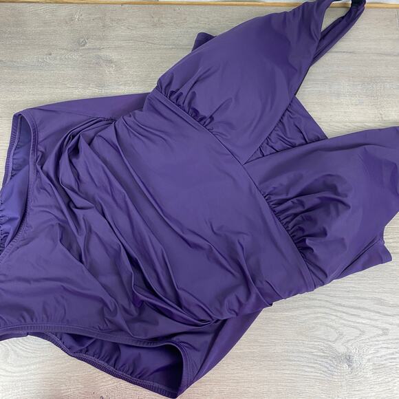 Lands End Purple Slendersuit Grecian Tummy Control One Piece Swimsuit Sz.20W - Picture 5 of 16